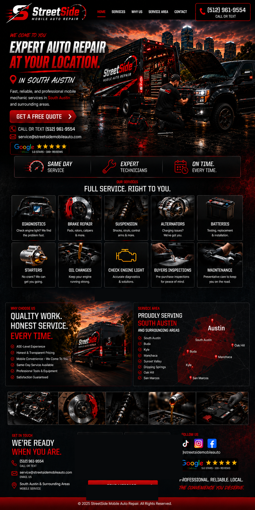 StreetSide Mobile Auto Repair full page website